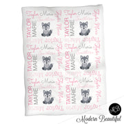 Wolf name blanket in gray and pink for baby girl, girl wolf swaddling blanket, baby girl wolf blanket, wolf blanket, wolf baby shower gift, (CHOOSE COLORS)