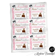 Girl Forest Animals Name Blanket, personalized baby gift, photo prop blanket, baby blanket, personalized blanket, choose colors